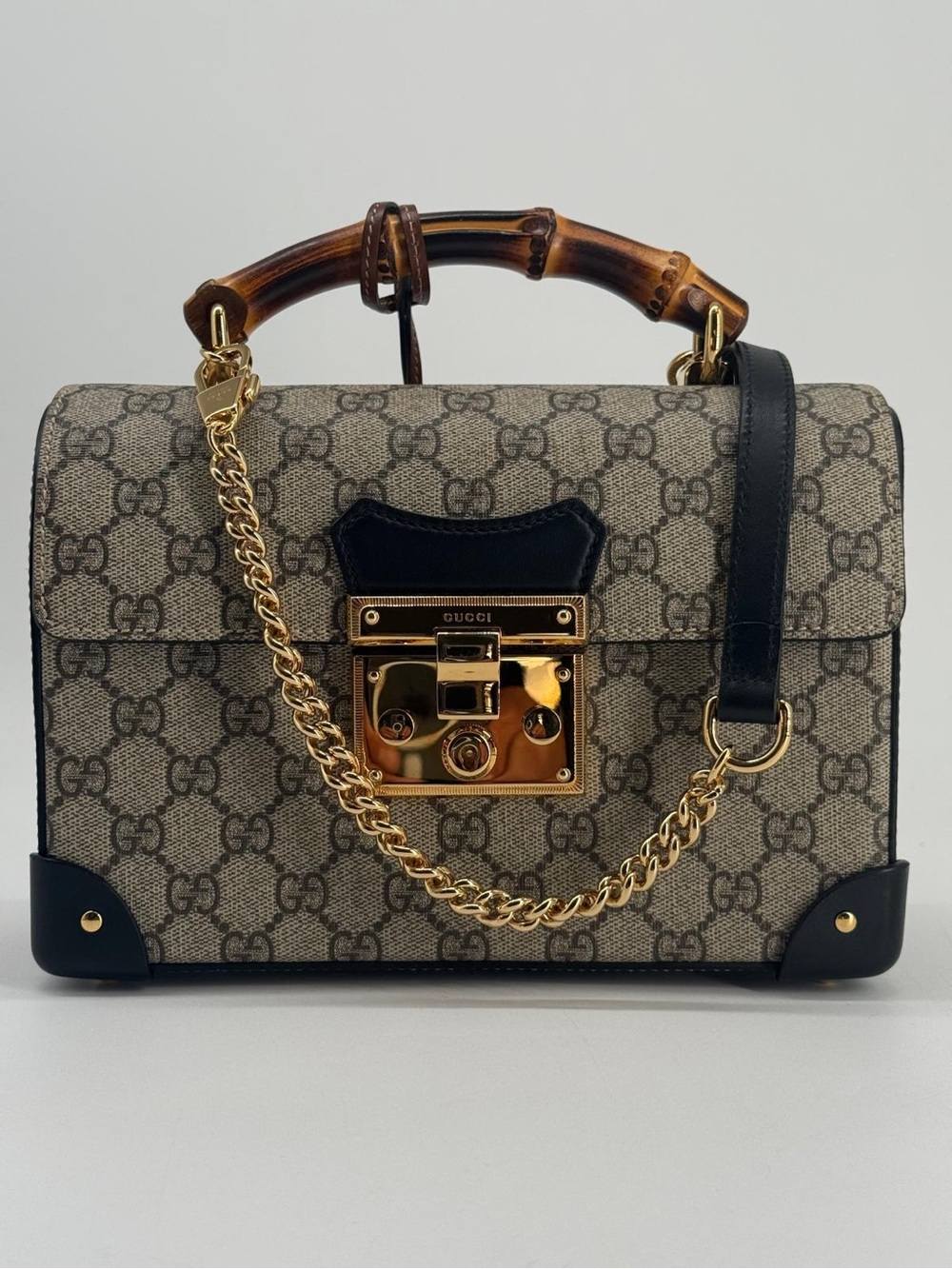 Gucci GG Supreme Small Padlock Bamboo Shoulder Bag